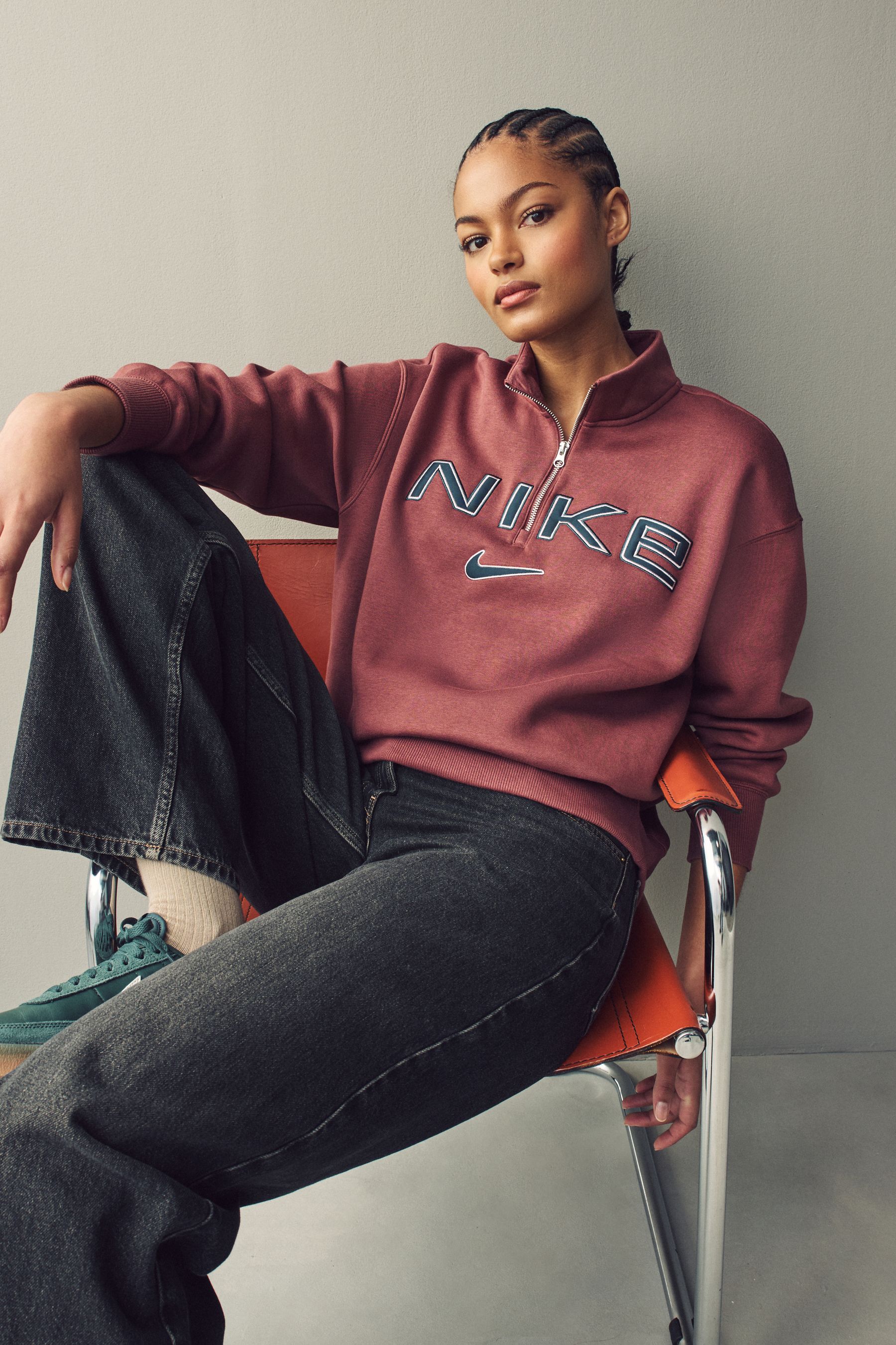 Buy Nike Burgundy Red Phoenix Fleece Varsity Over Oversized Logo Quarter Zip Sweatshirt from Next Luxembourg