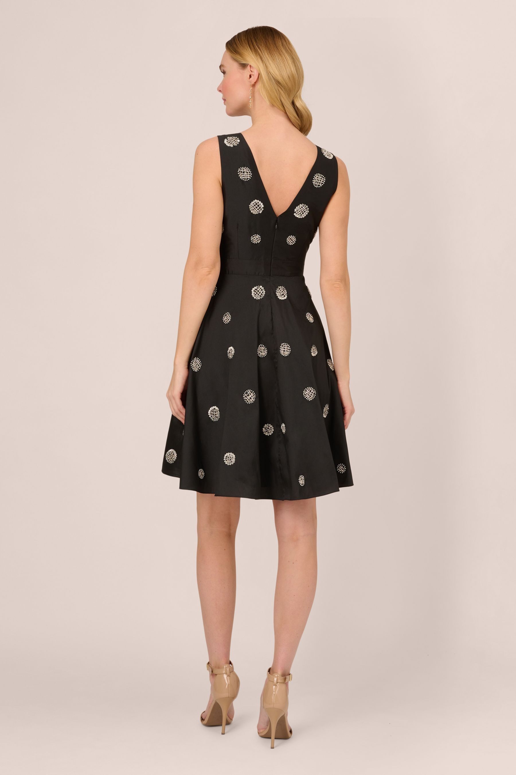 Buy Adrianna Papell Bead Taffeta Fit Flare Black Dress from Next Luxembourg