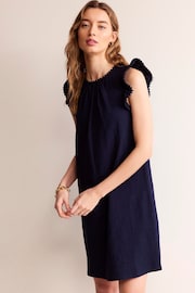 Boden Blue 100% Cotton Georgina Pom Ruffle Dress - Image 4 of 5