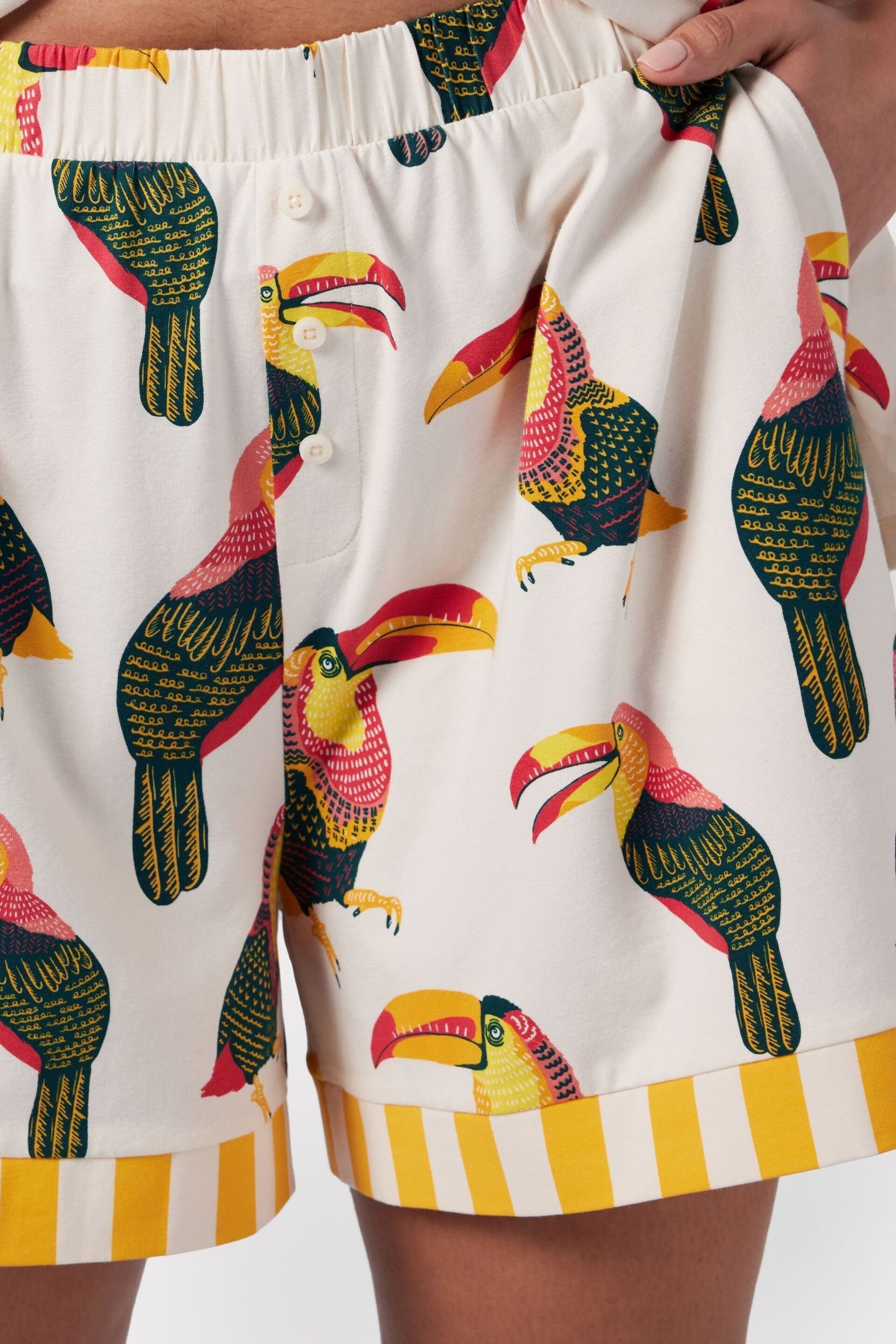 Chelsea Peers Cream Curve Organic Cotton Toucan Print Short Pyjama Set - Image 5 of 5