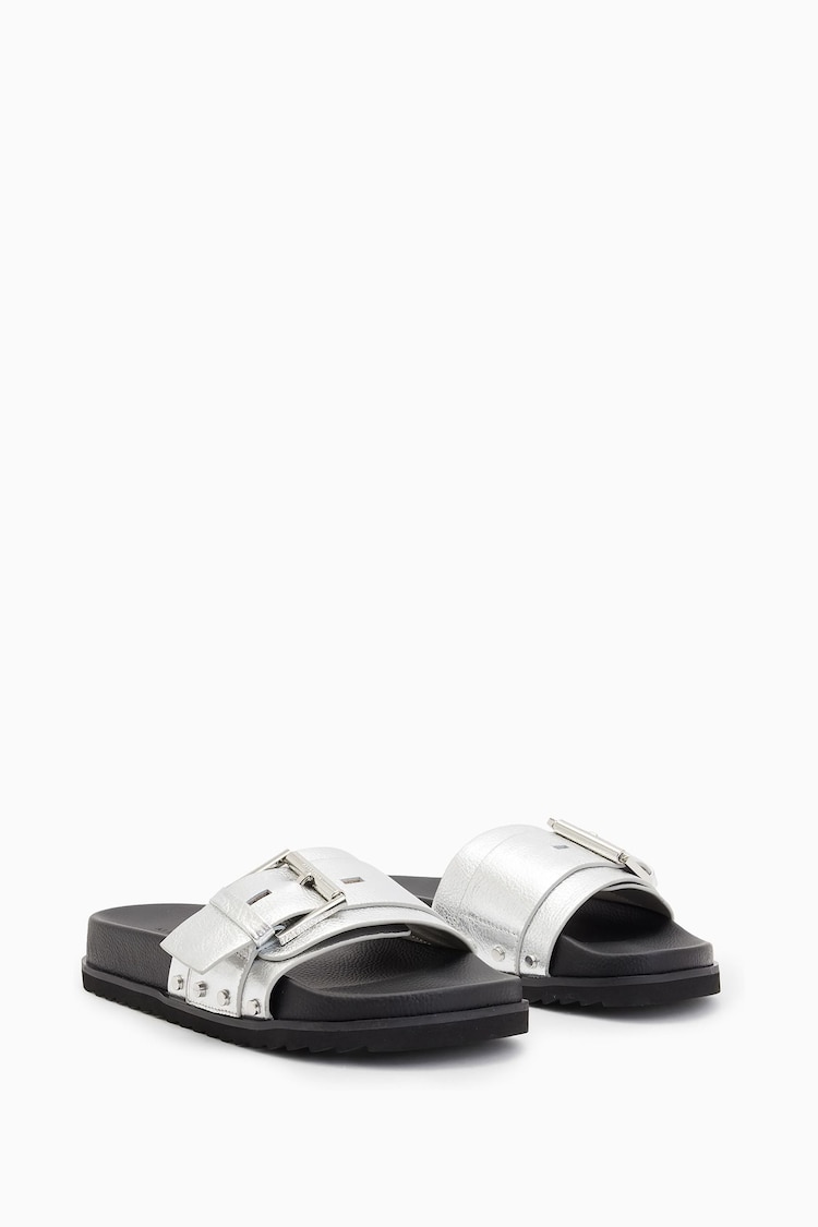 AllSaints Silver Ellie Stud Sliders - Image 2 of 7