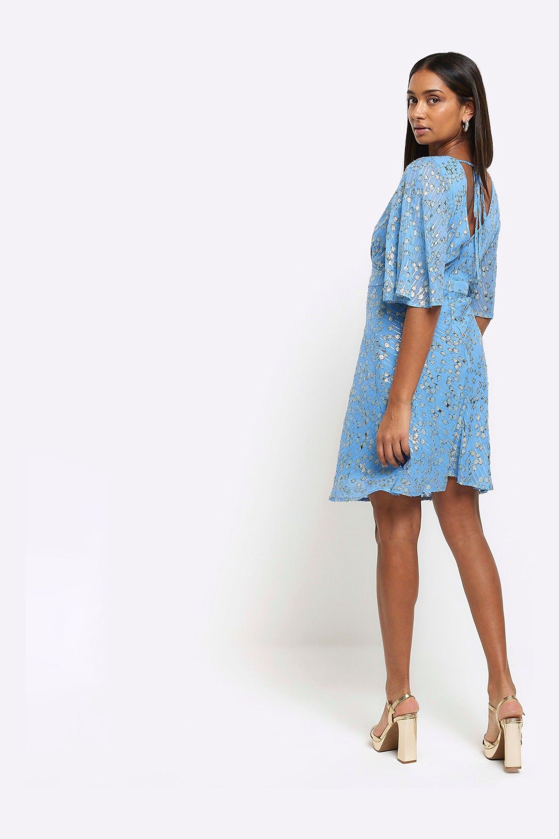 Buy River Island Blue Glitter Tie Back Swing Mini Dress from the Next UK online shop