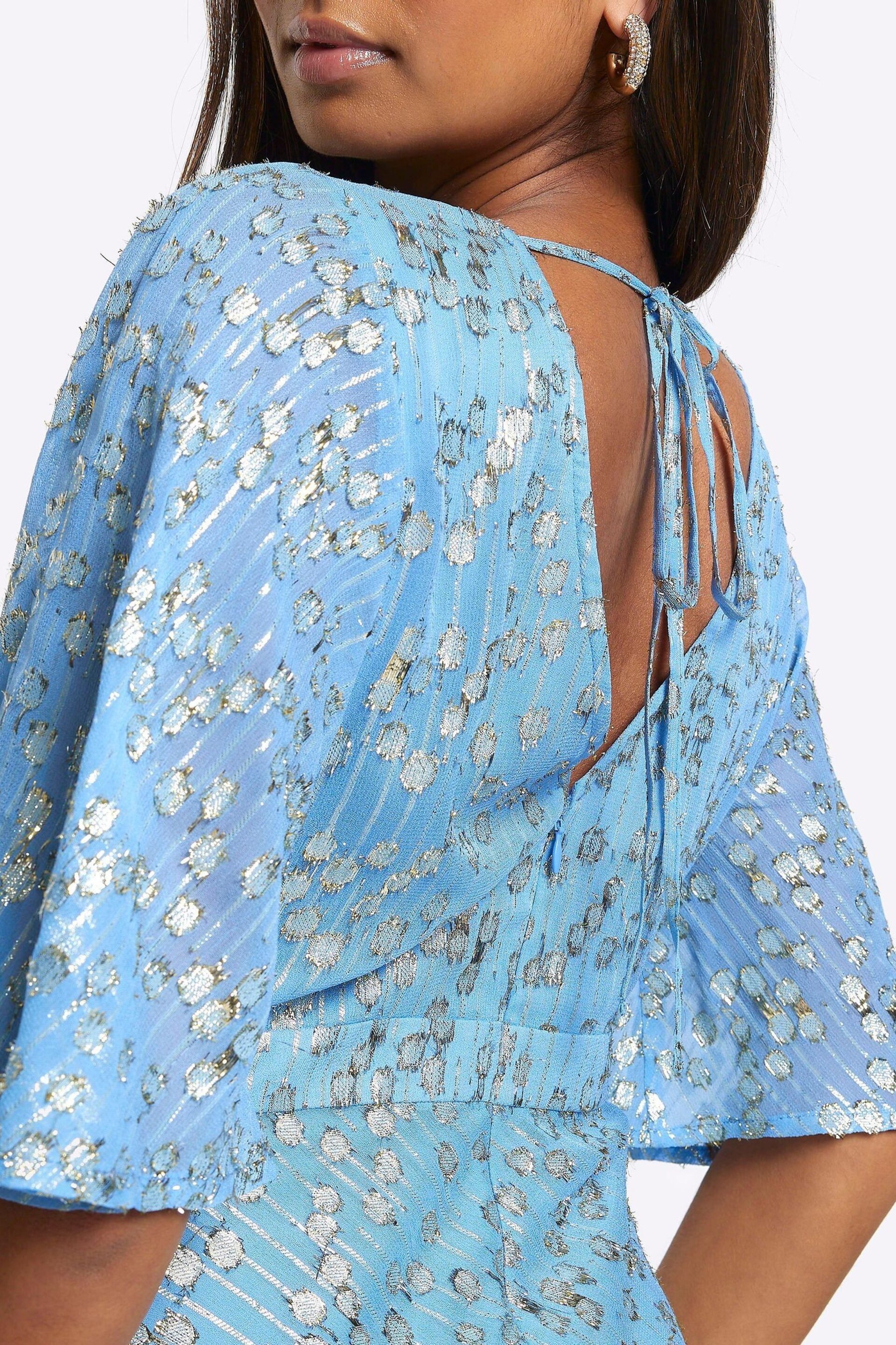 River Island Blue Glitter Tie Back Swing Mini Dress - Image 3 of 4