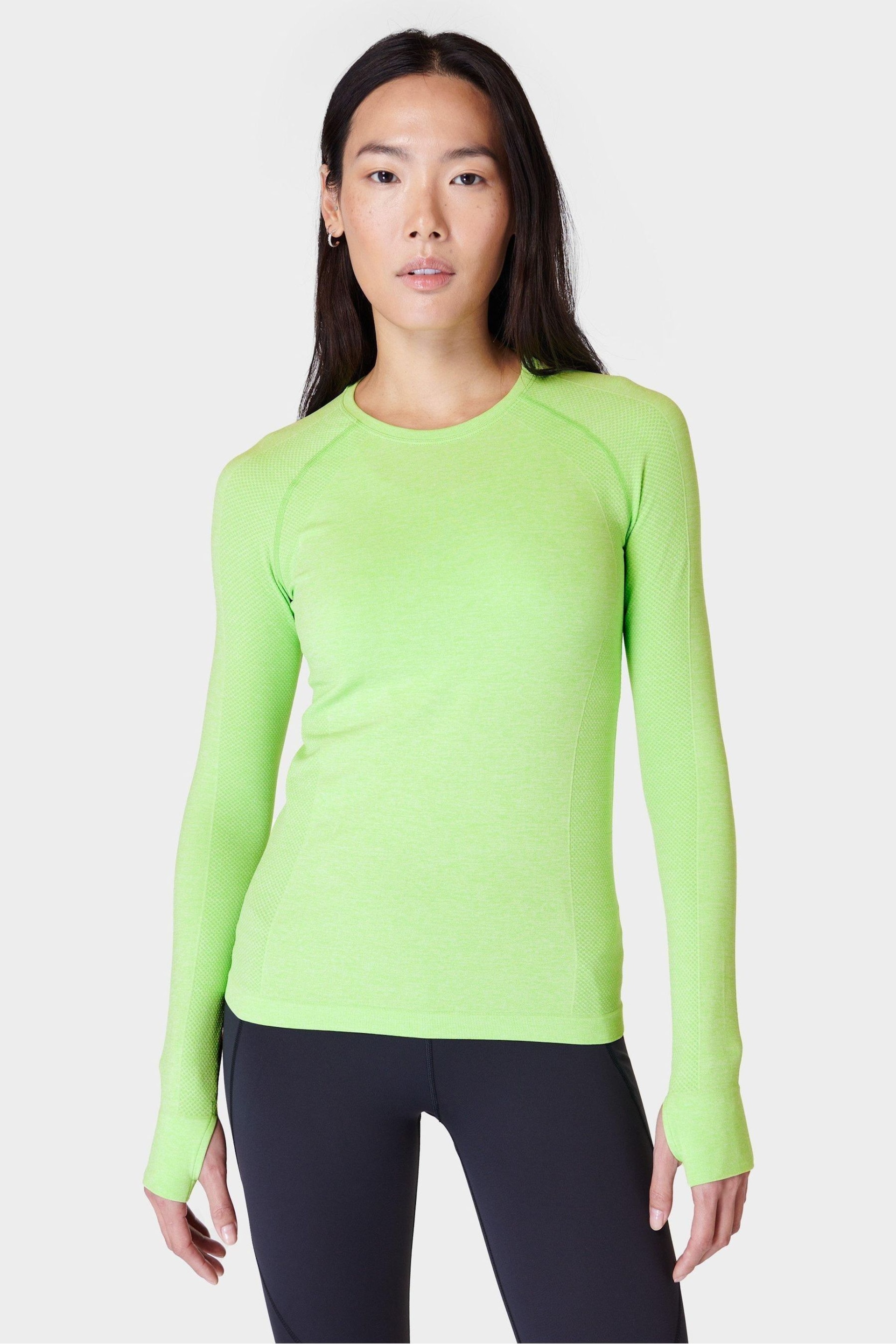 Sweaty Betty Zest Green Marl Athlete Seamless Workout Long Sleeve Top - Image 4 of 8