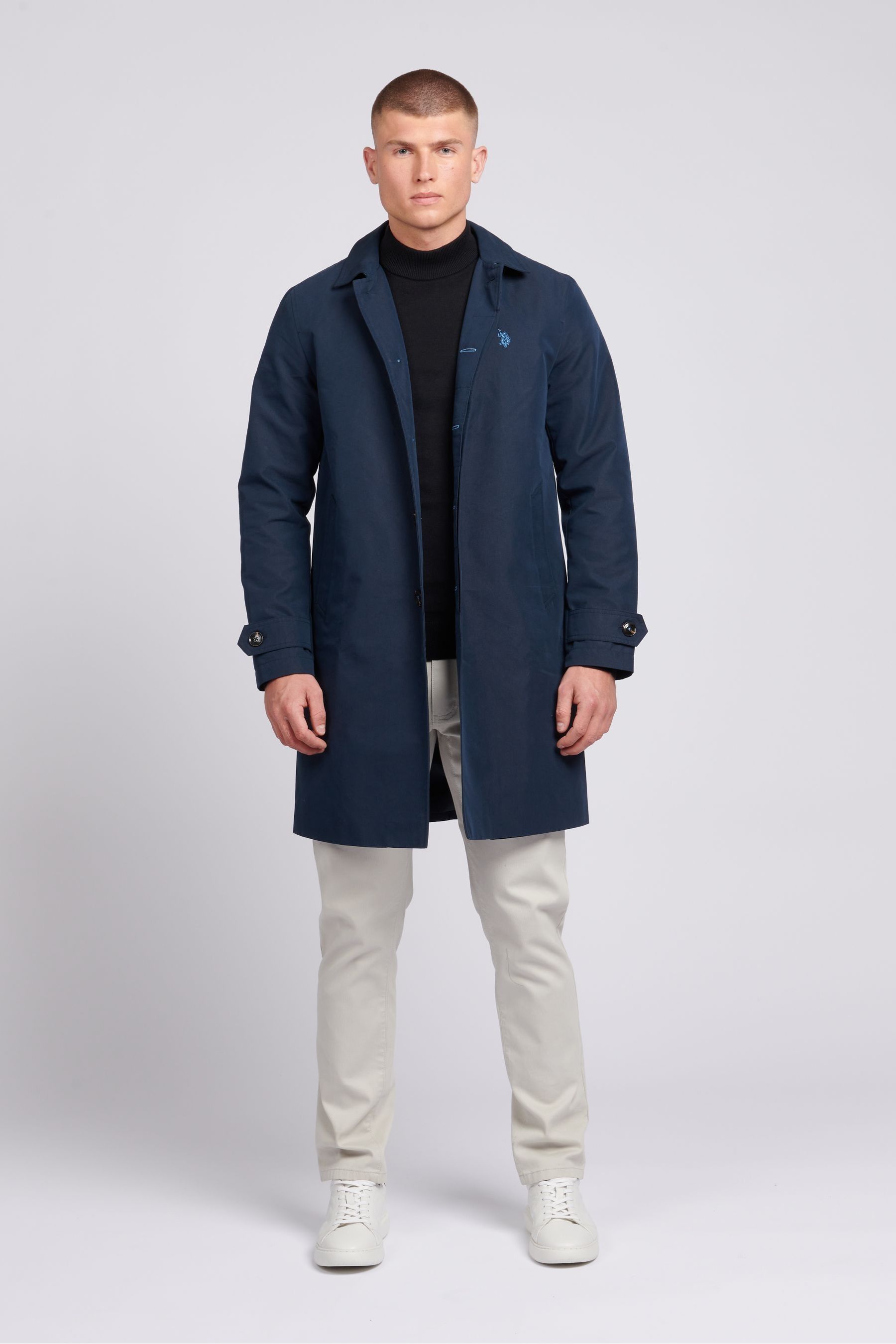 U.S. Polo Assn. Blue Mens 100 Cotton Flat Front Trench Coat