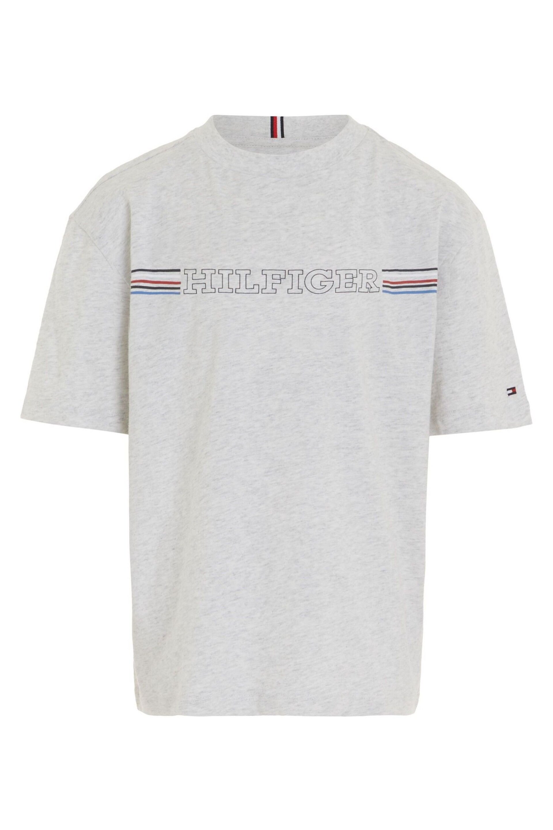 Tommy Hilfiger Grey Stripe Logo T-Shirt - Image 4 of 6