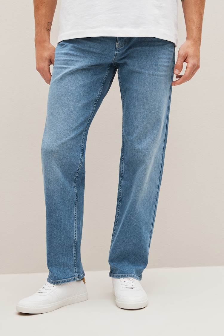 Light Blue Straight Fit Essential Stretch Jeans - Image 1 of 8