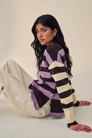 Purple Stripe Compact Cosy Crew Neck Jumper With Side Split Detail - Image 3 of 8