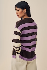 Purple Stripe Compact Cosy Crew Neck Jumper With Side Split Detail - Image 4 of 8