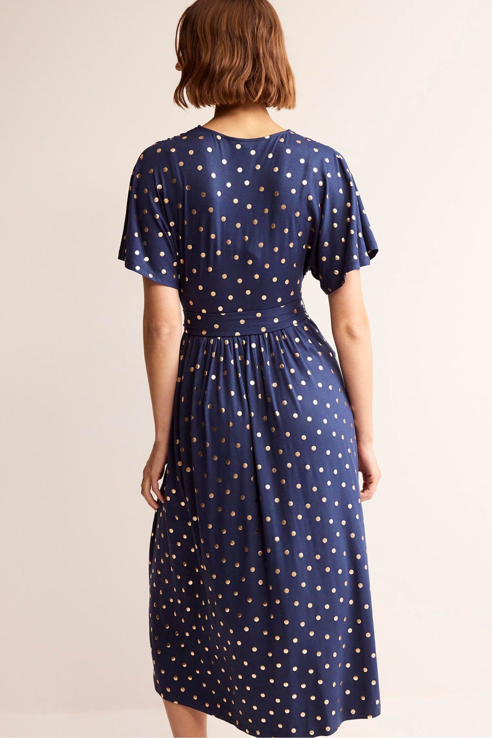 Boden Blue Petite Kimono Wrap Jersey Midi Dress - Image 3 of 5