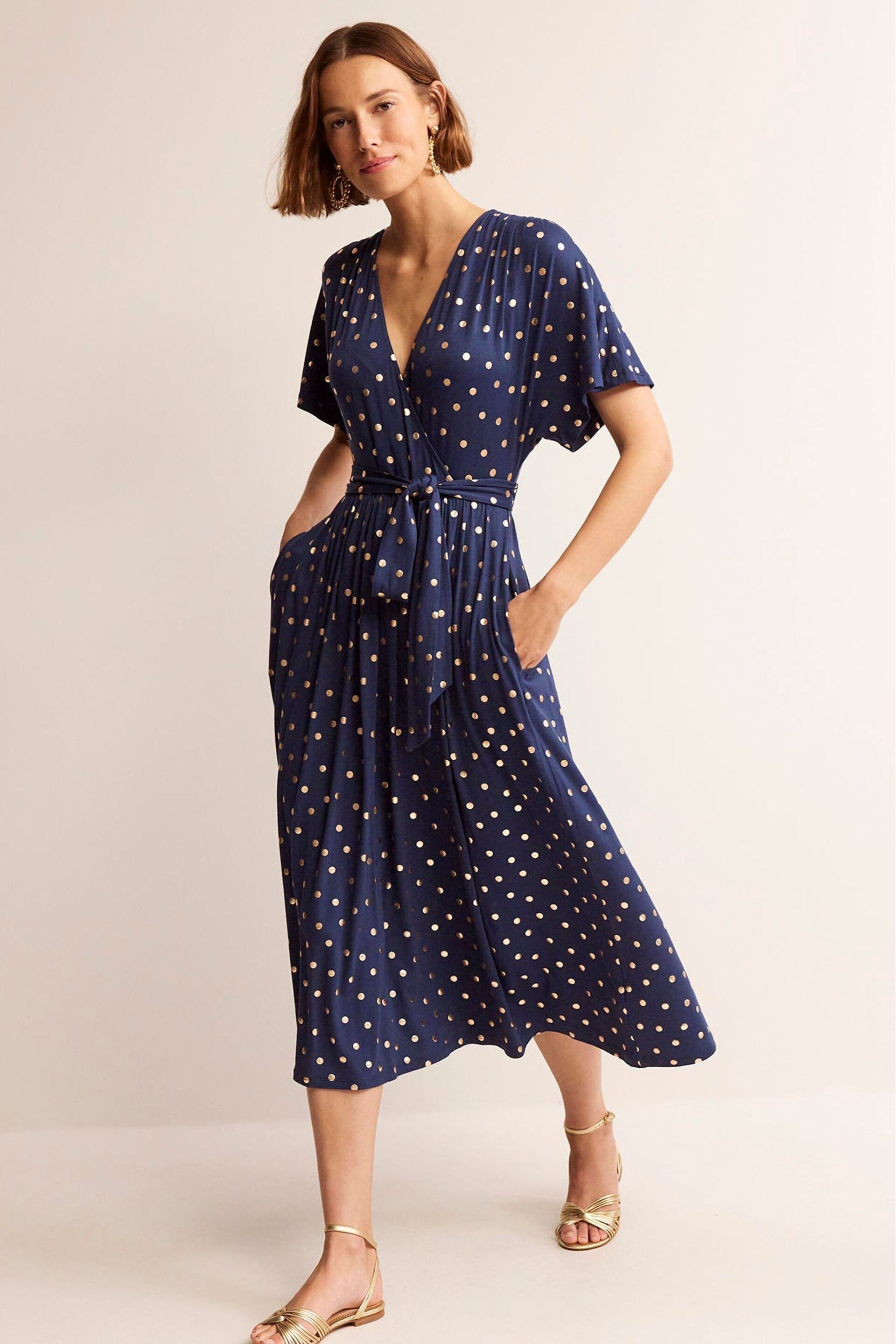 Boden Blue Petite Kimono Wrap Jersey Midi Dress - Image 4 of 5