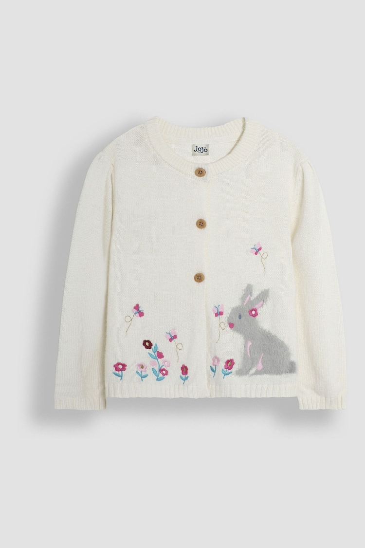 JoJo Maman Bébé Cream Bunny with Embroidered Flowers Cardigan - Image 1 of 3