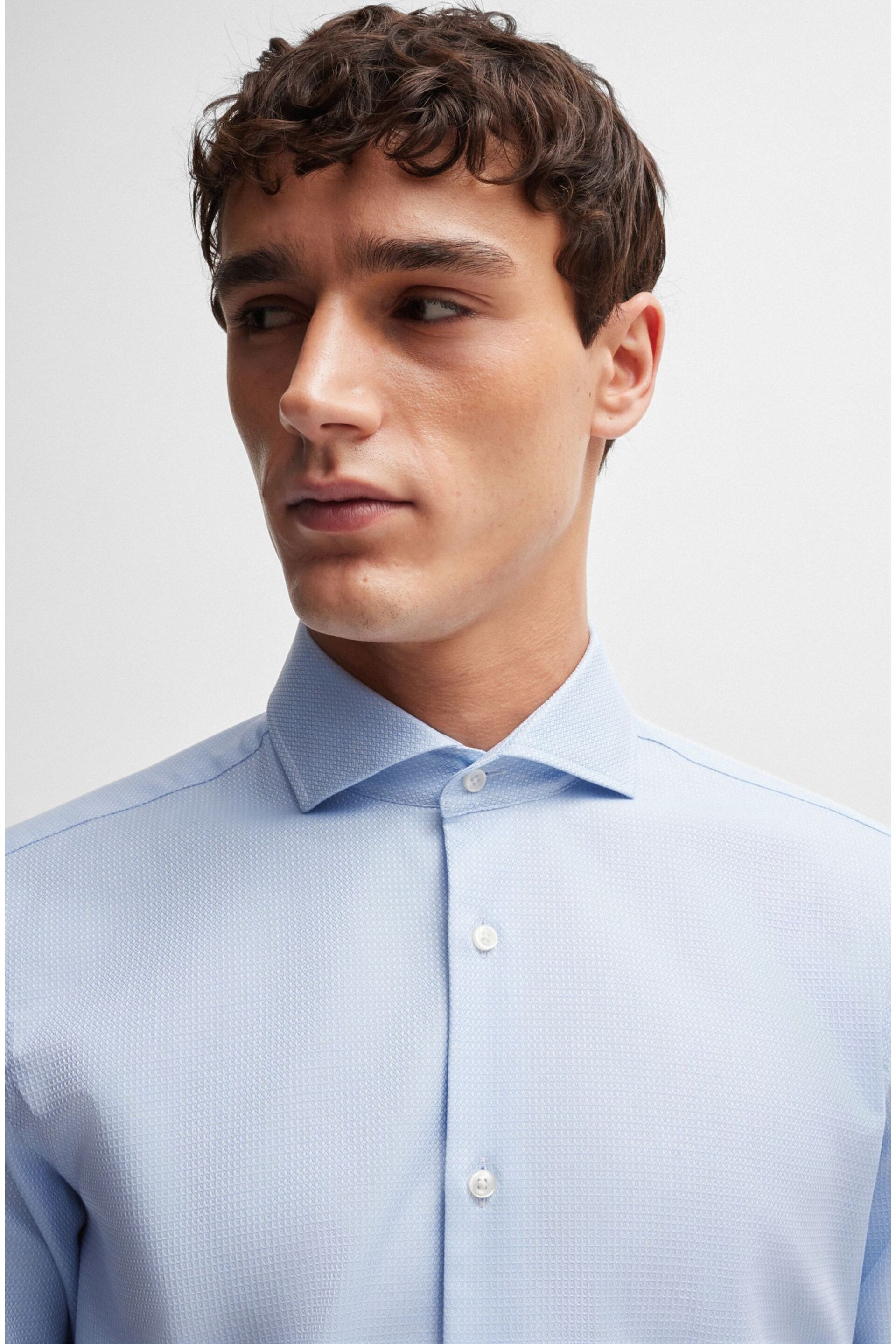 BOSS Blue Regular-Fit Shirt In Structured Easy-Iron Stretch Cotton - Image 3 of 6