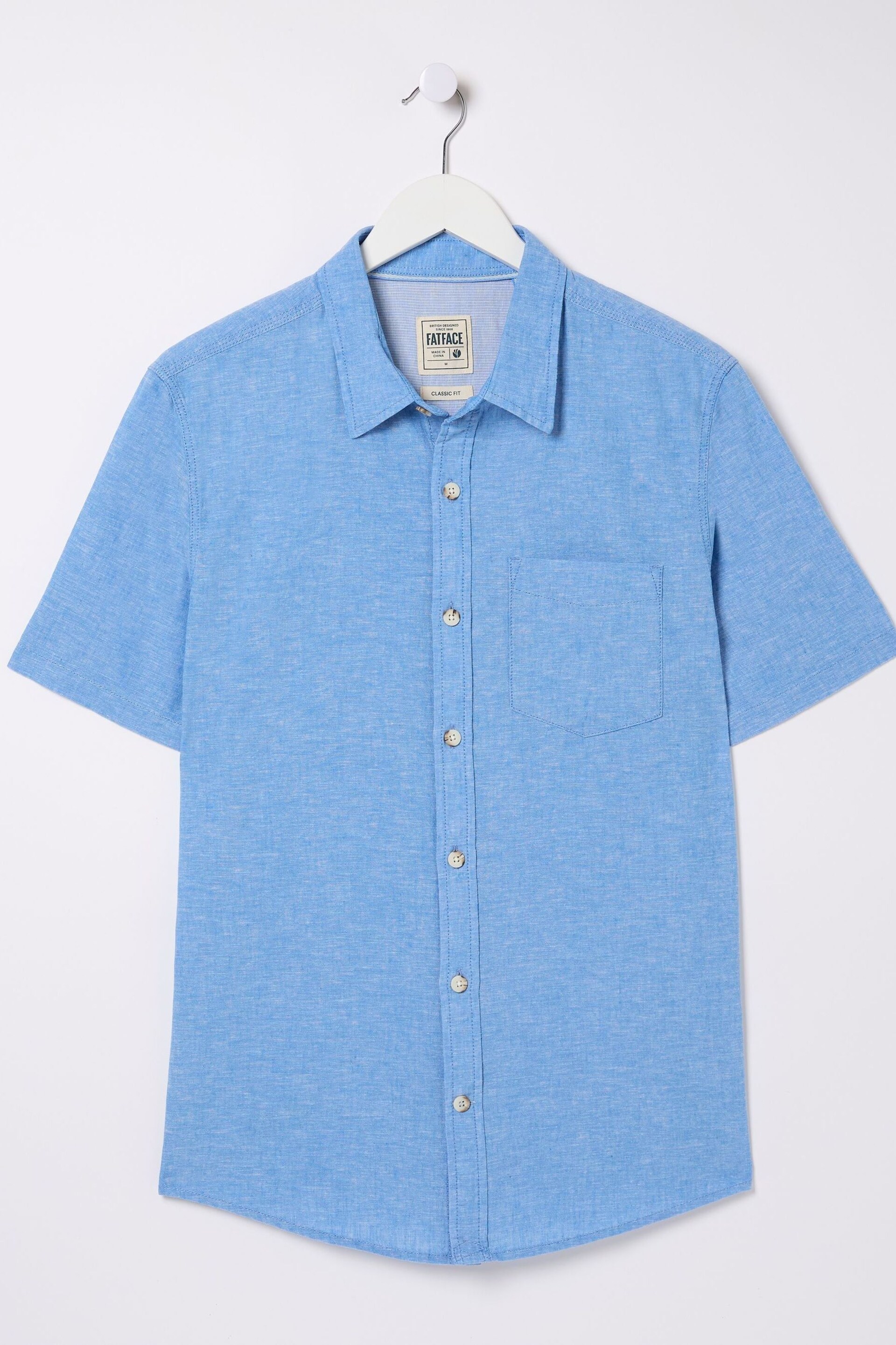 FatFace Blue Bugle Linen Cotton Shirt - Image 4 of 4