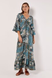 Apricot Blue Patchwork Scarf Print Maxi Dress - Image 1 of 4