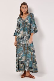 Apricot Blue Patchwork Scarf Print Maxi Dress - Image 3 of 4