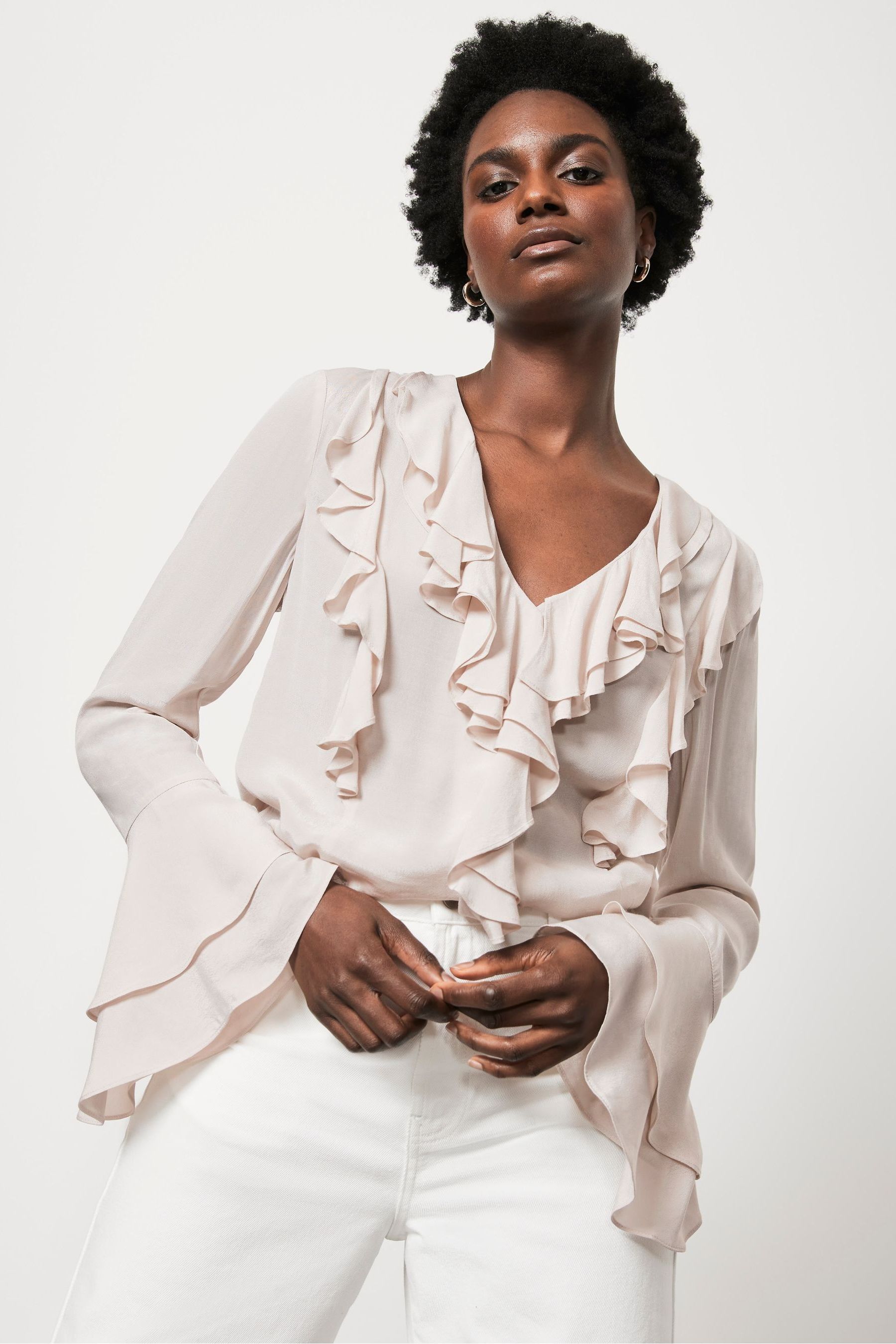 Cream ruffle blouse new arrivals
