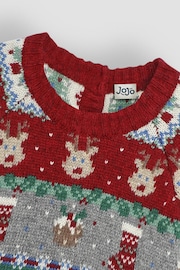 JoJo Maman Bébé Red Knitted Christmas Festive Friends Fair Isle Jumper - Image 3 of 6