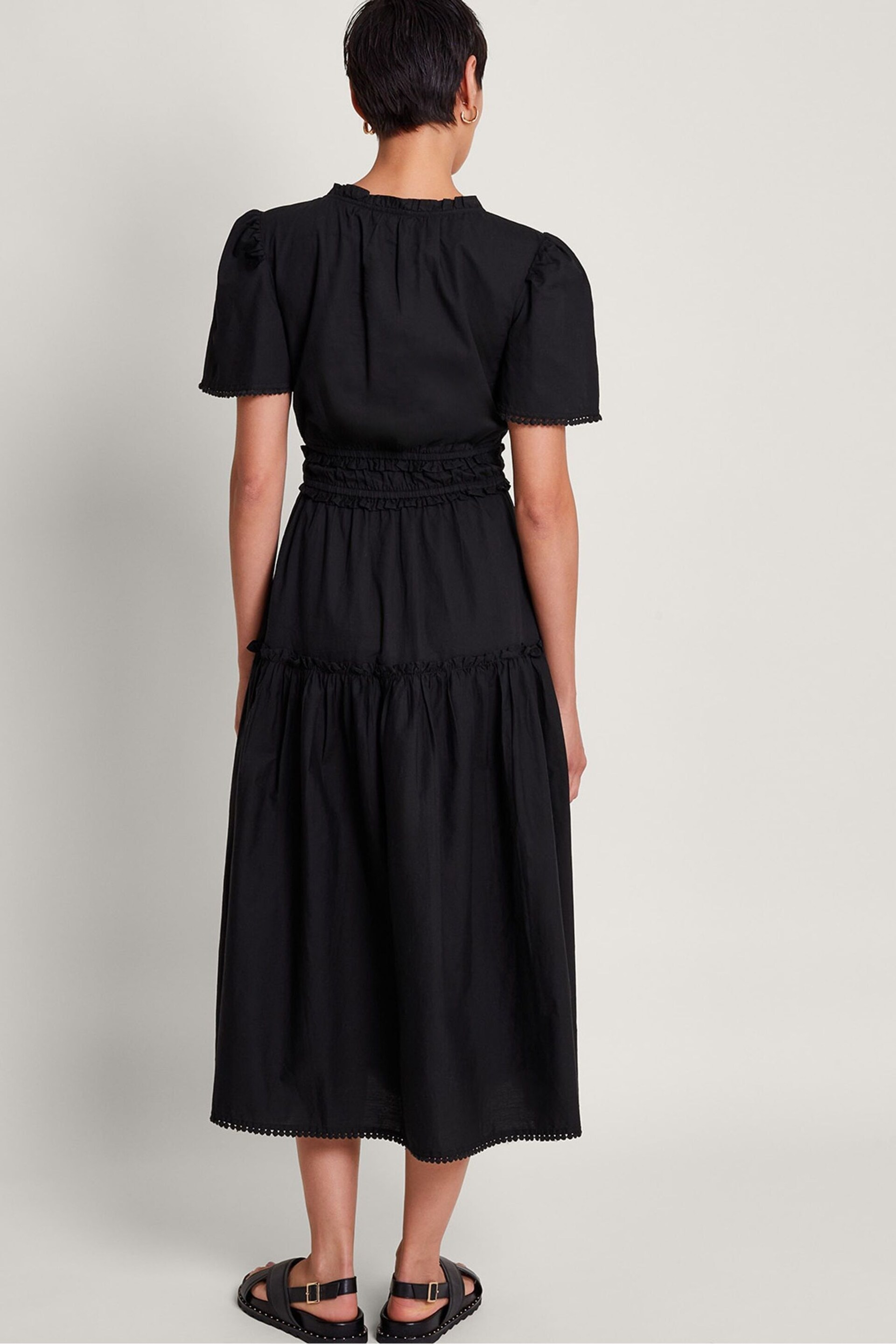 Monsoon Black Frill Lorena Midi Dress - Image 2 of 5