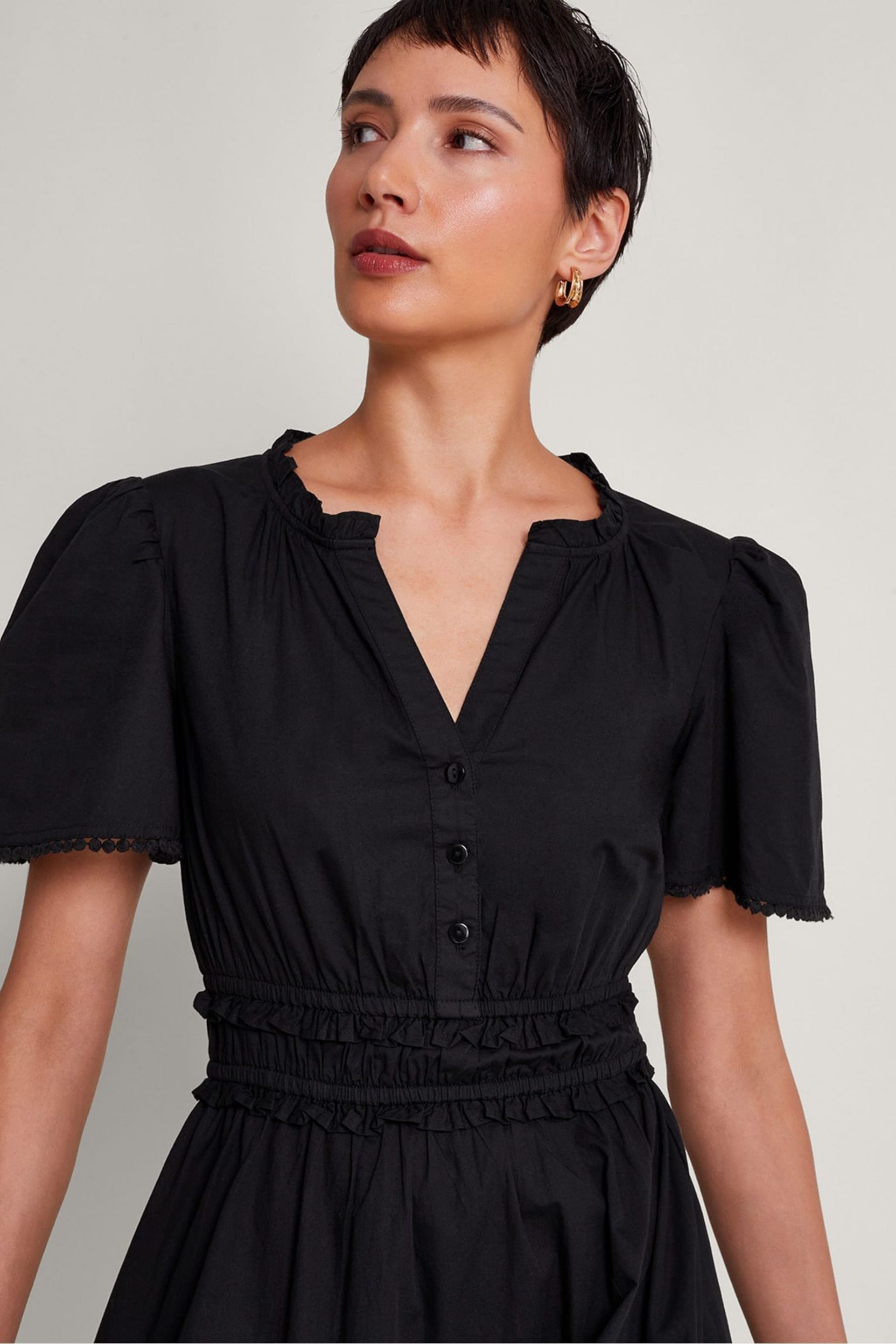 Monsoon Black Frill Lorena Midi Dress - Image 4 of 5