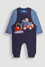 JoJo Maman Bébé Navy Blue Digger Appliqué Dungarees & Top Set - Image 1 of 4