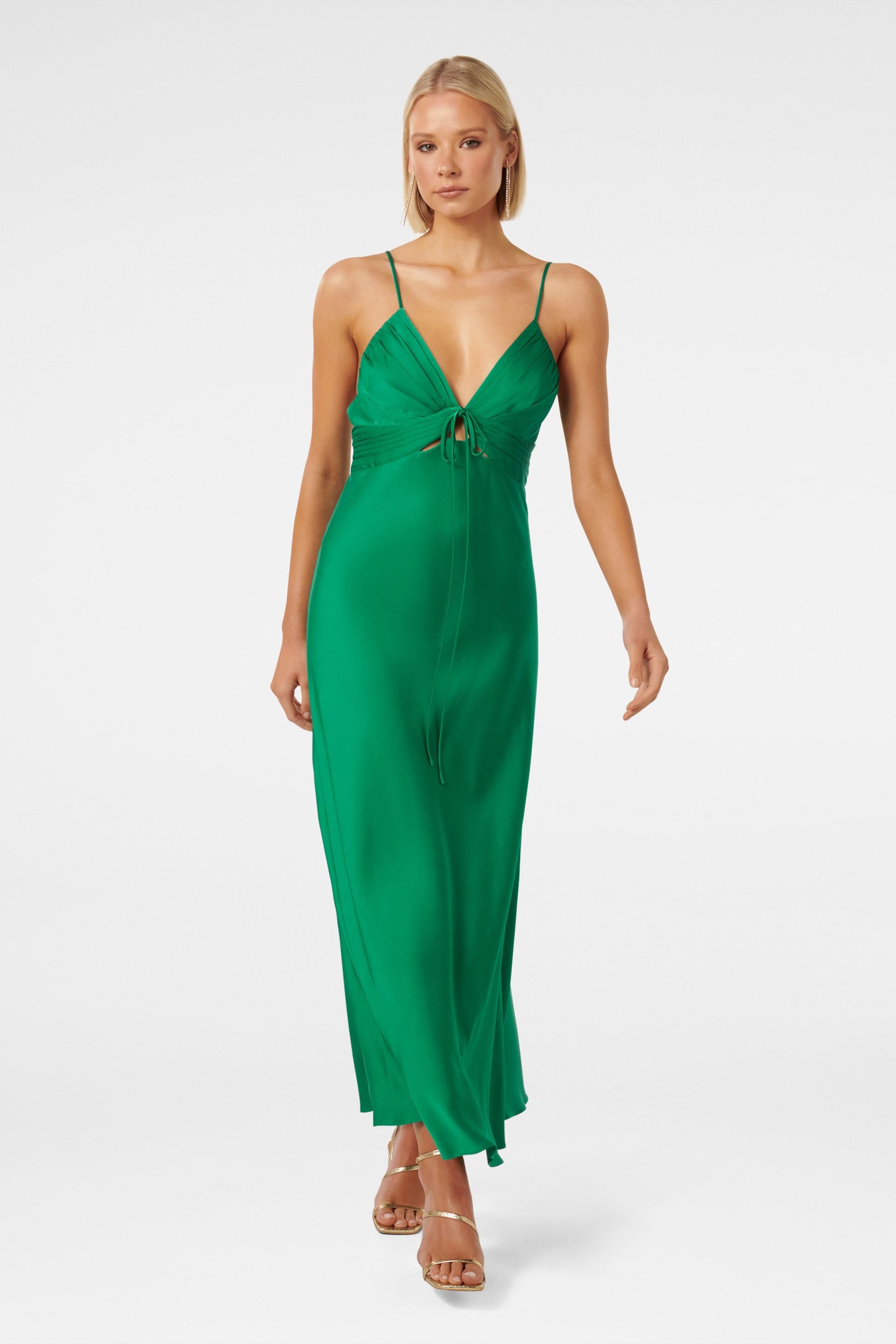 Forever New Green Cassia Satin Cutout Midi Dress - Image 1 of 4