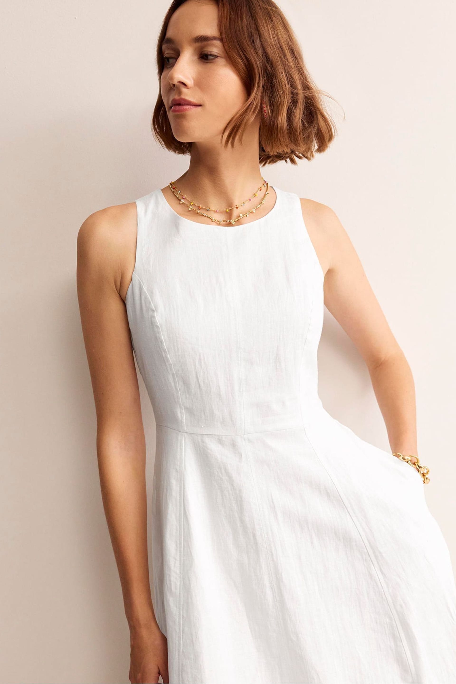 Boden White Petite Carla Linen Midi Dress - Image 2 of 5