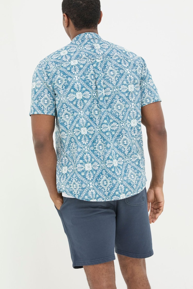 FatFace Blue Short Sleeve Large Tile Print Shirt - Image 2 of 5