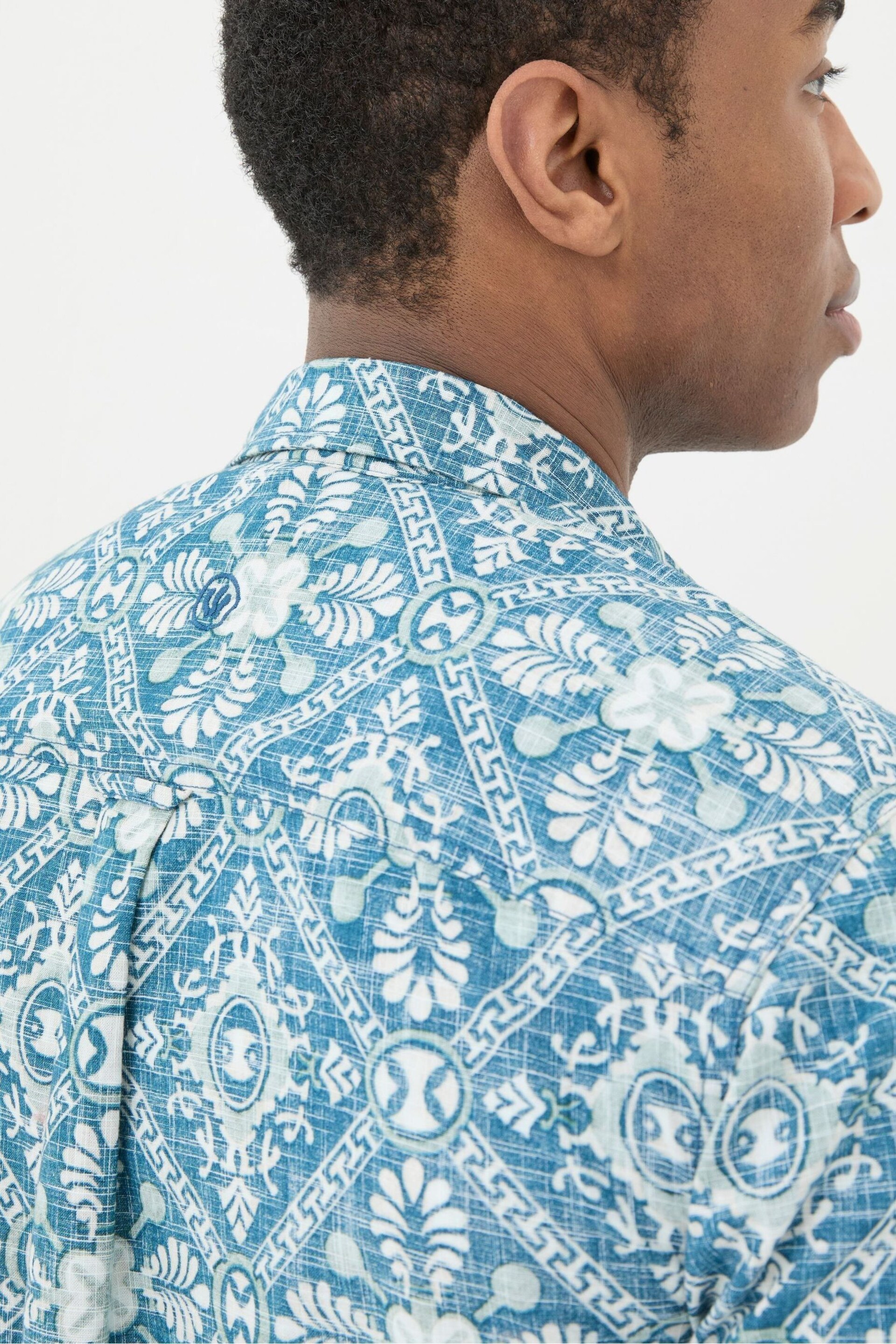 FatFace Blue Short Sleeve Large Tile Print Shirt - Image 4 of 5