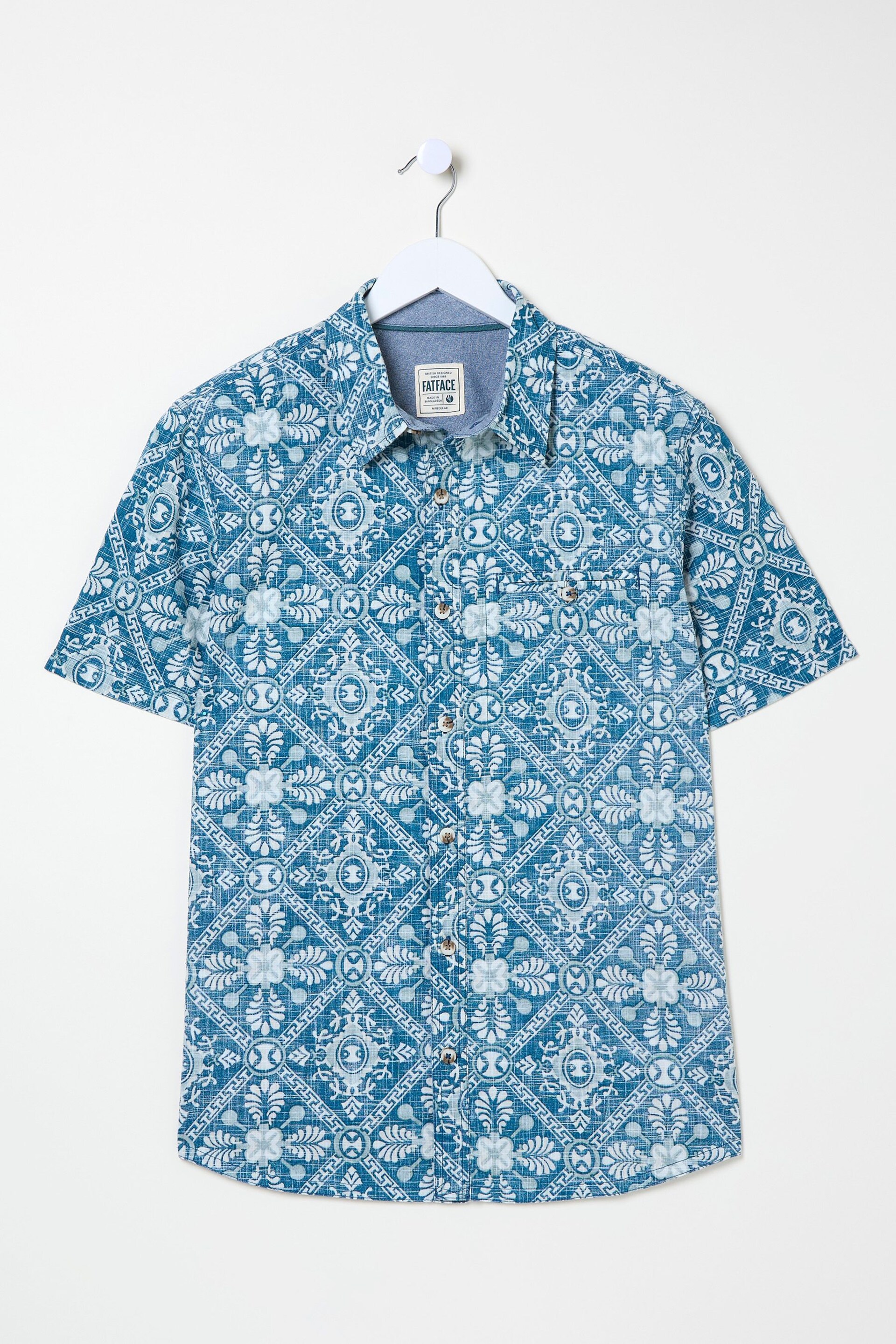 FatFace Blue Short Sleeve Large Tile Print Shirt - Image 5 of 5