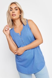 Yours Curve Blue Sleeveless Pintuck Henley Top - Image 1 of 5