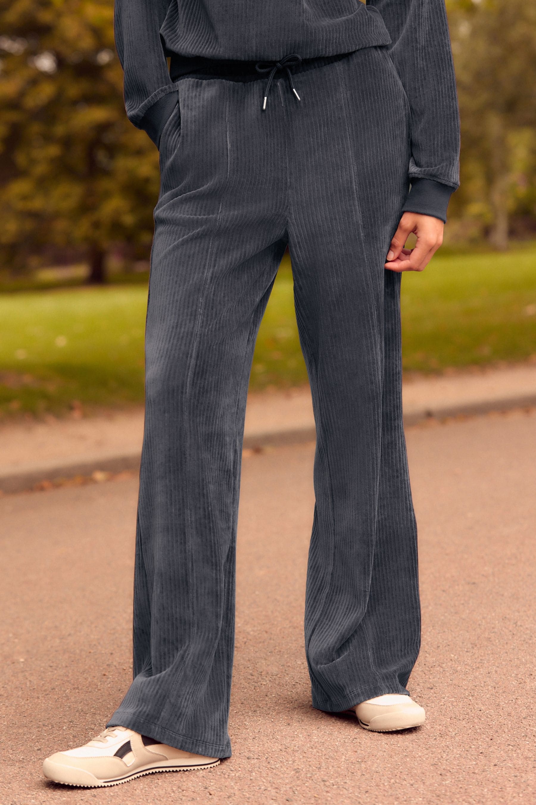Buy Slate Grey Velvet Soft Touch Jersey Cord Wide Leg Co ord Jogger Trousers from Next Ireland