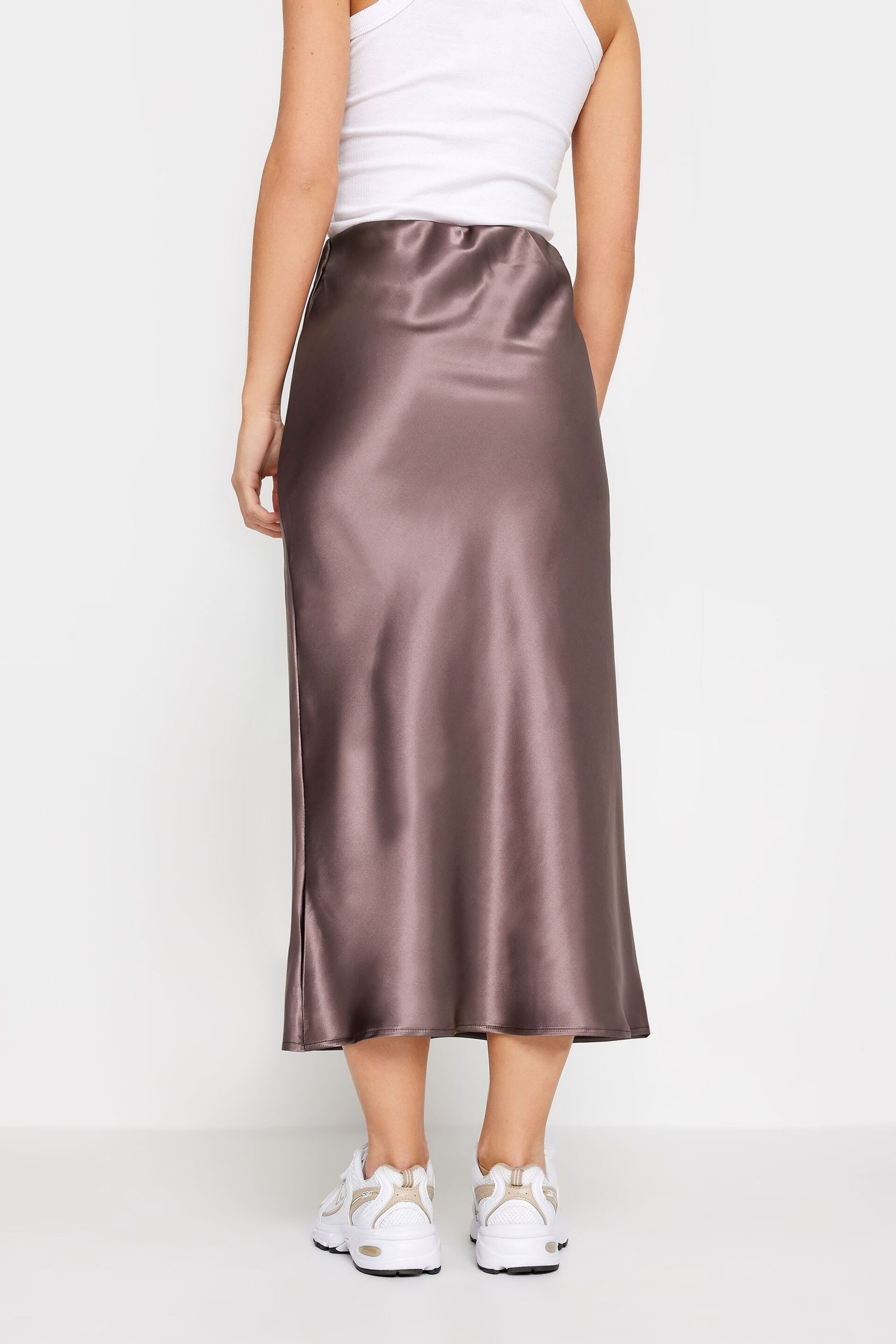 PixieGirl Petite Brown Satin Midi Skirt - Image 3 of 3