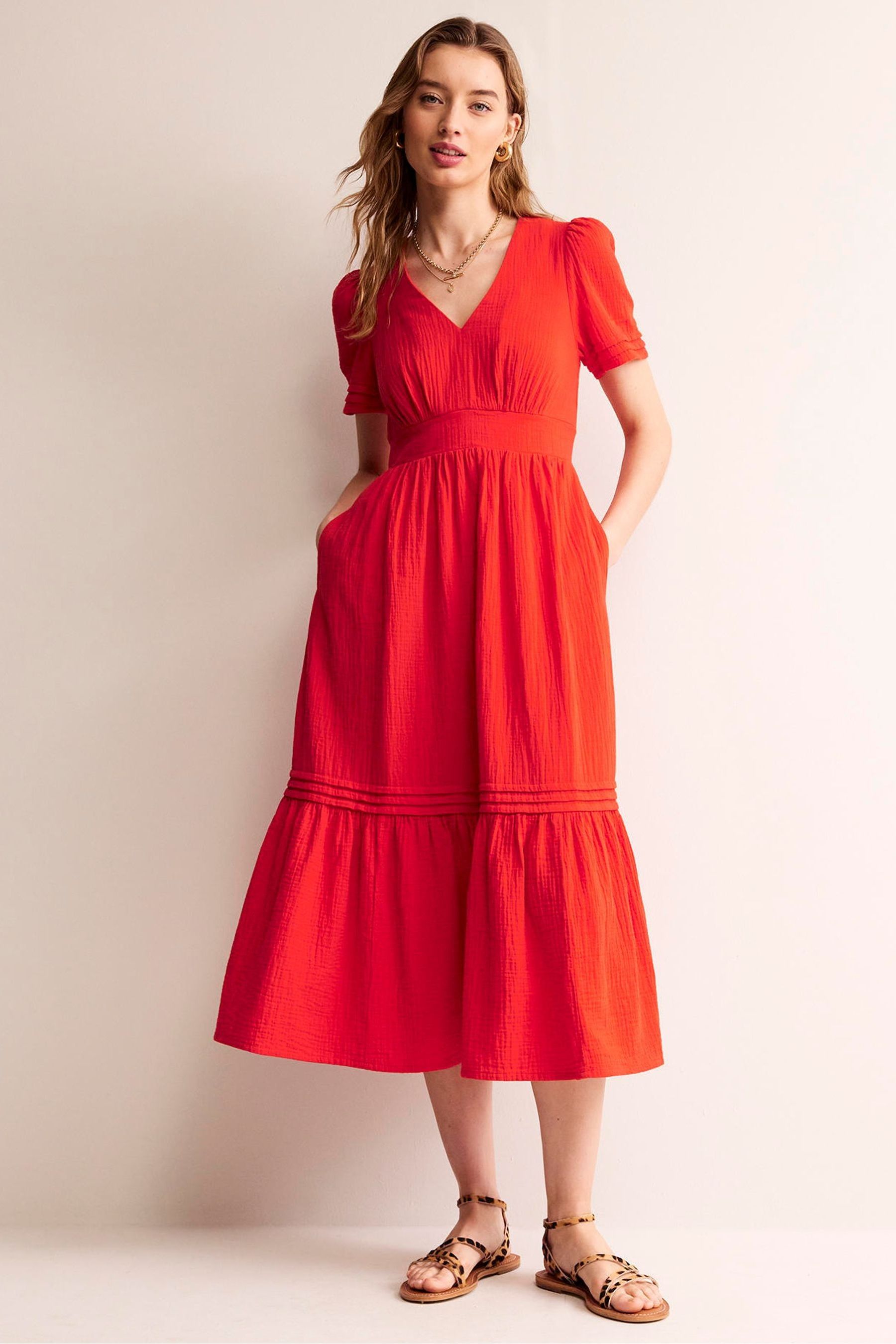 Buy Boden Red 100 Cotton Eve Double Cloth Midi Dress from Next Canada