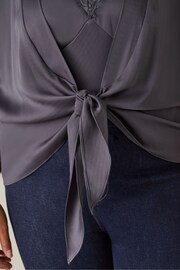 Live Unlimited Curve Grey Satin Tie Front Cover-Up - Image 6 of 7