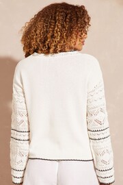 Love & Roses Ivory White Crochet Contrast Stitch Flute Sleeve Jumper - Image 3 of 4