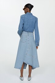 Mango Blue 100% Cotton Vent Midi Skirt - Image 3 of 6