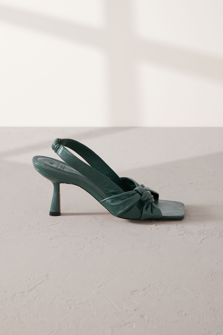 Green Premium Leather Side Twist Square Toe Sandals - Image 2 of 6