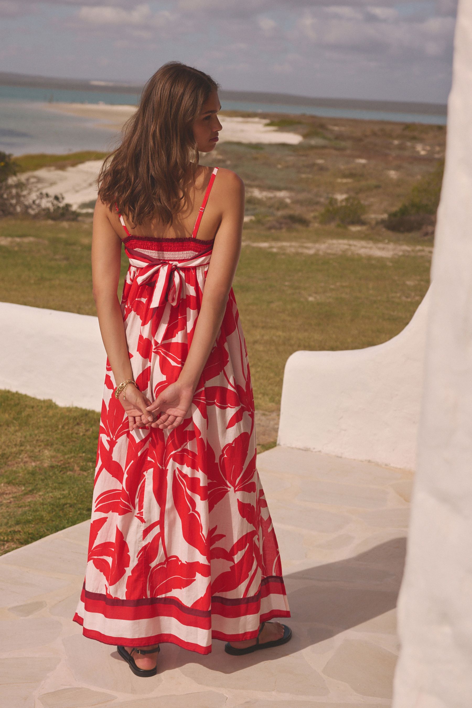 Buy Red White Bandeau Maxi Summer Dress from Next Luxembourg