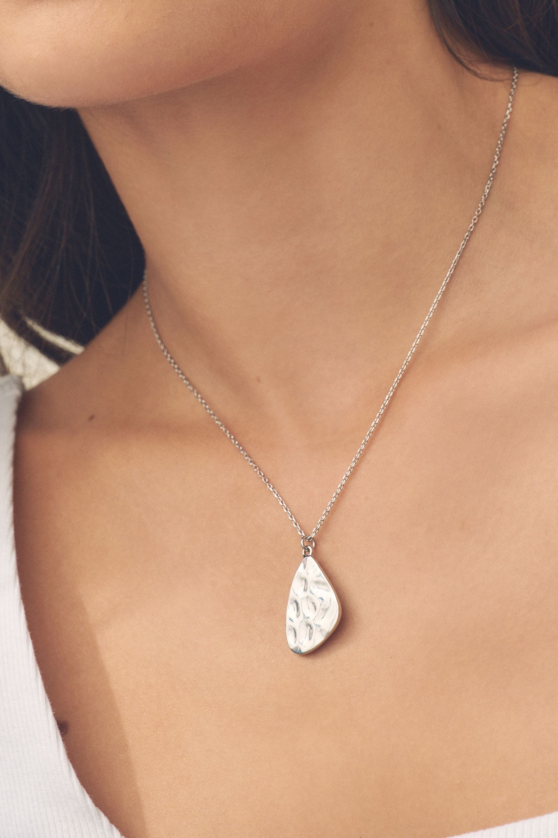 NEXT Sterling Silver Hammered Organic Disc Necklace one Womens