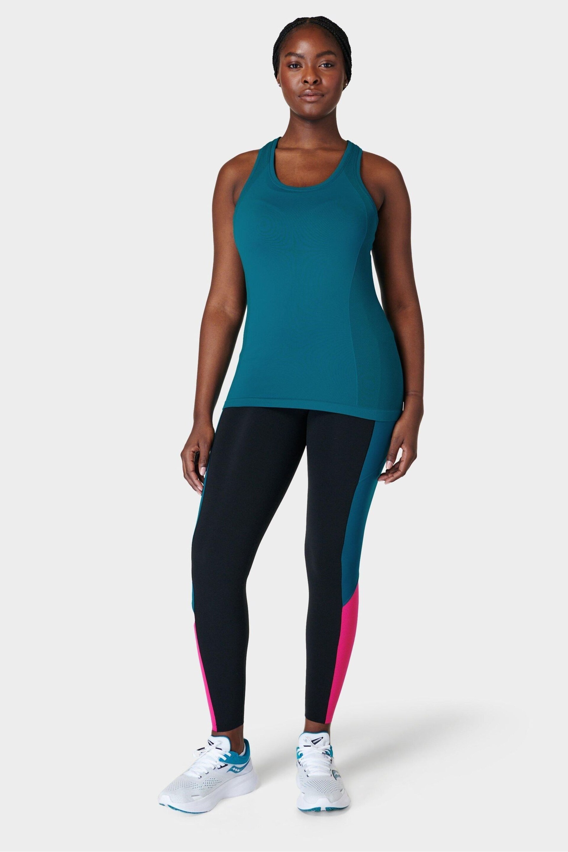 Sweaty Betty Reef Teal Blue Athlete Seamless Workout Tank Top - Image 5 of 8