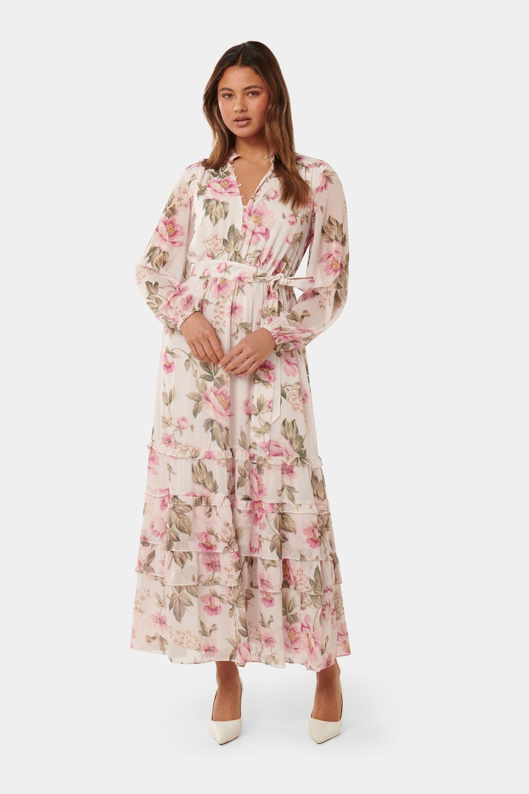 Buy Forever New Pink Sonia Ruffle Midi Dress from Next Luxembourg
