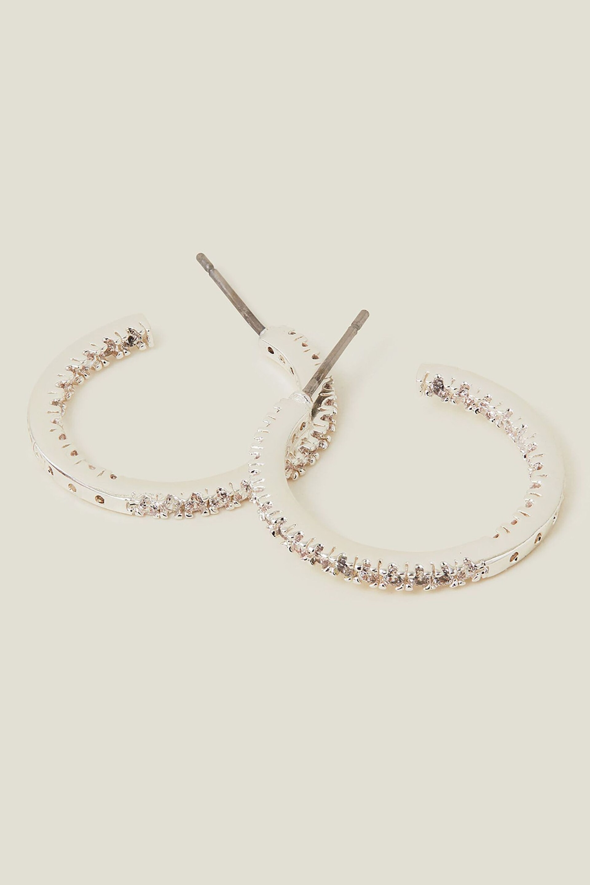 Accessorize Sterling Silver Plated Sparkle Front and Back Hoops - Image 2 of 3