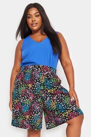 Yours Curve Black Rainbow Ditsy Floral Print Jersey Shorts - Image 2 of 6