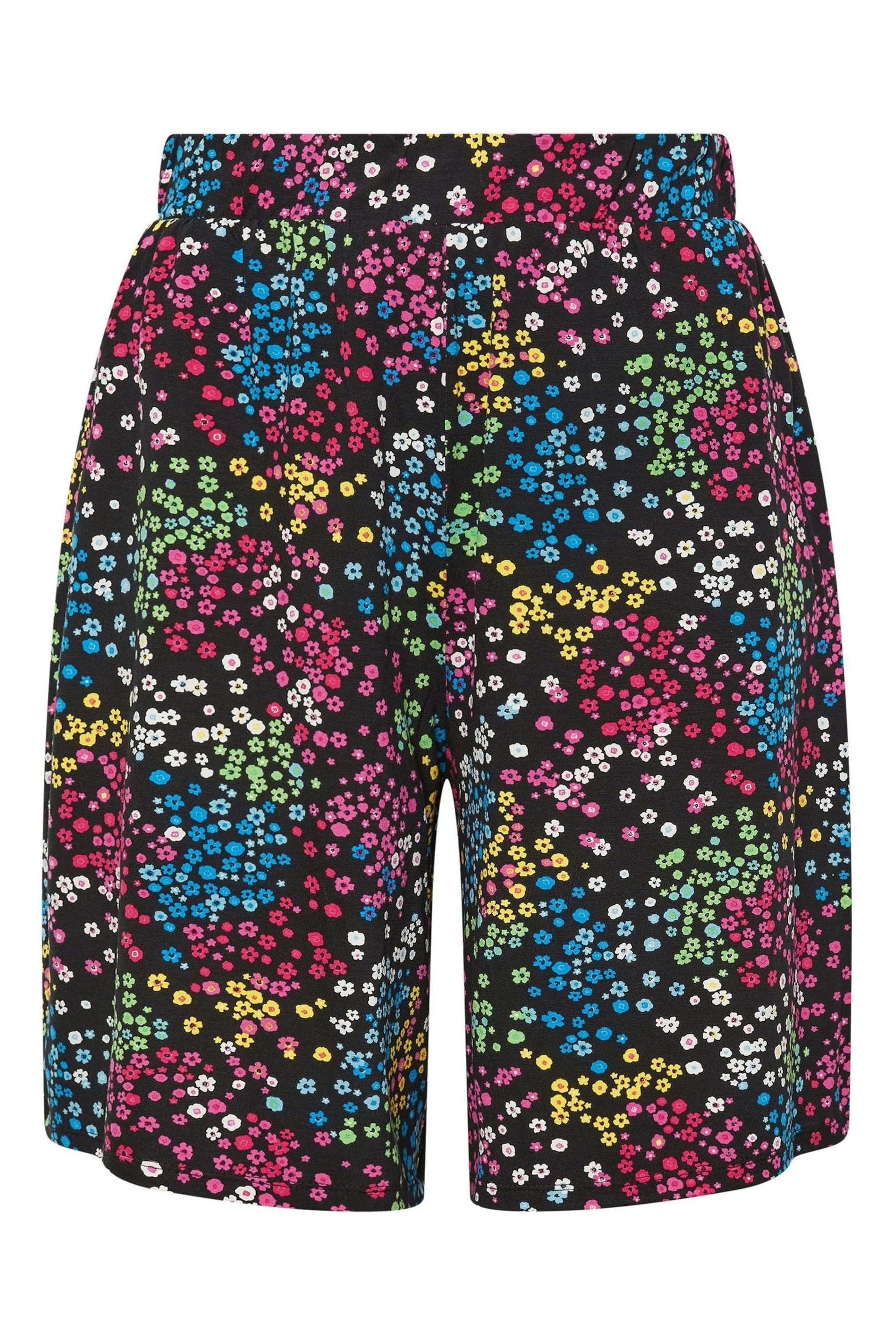 Yours Curve Black Rainbow Ditsy Floral Print Jersey Shorts - Image 6 of 6