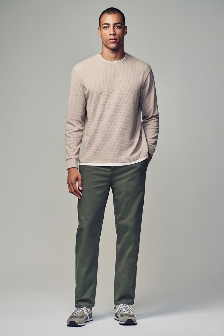 Khaki Green Straight Fit Utility Chino 100% Cotton Trousers - Image 2 of 10