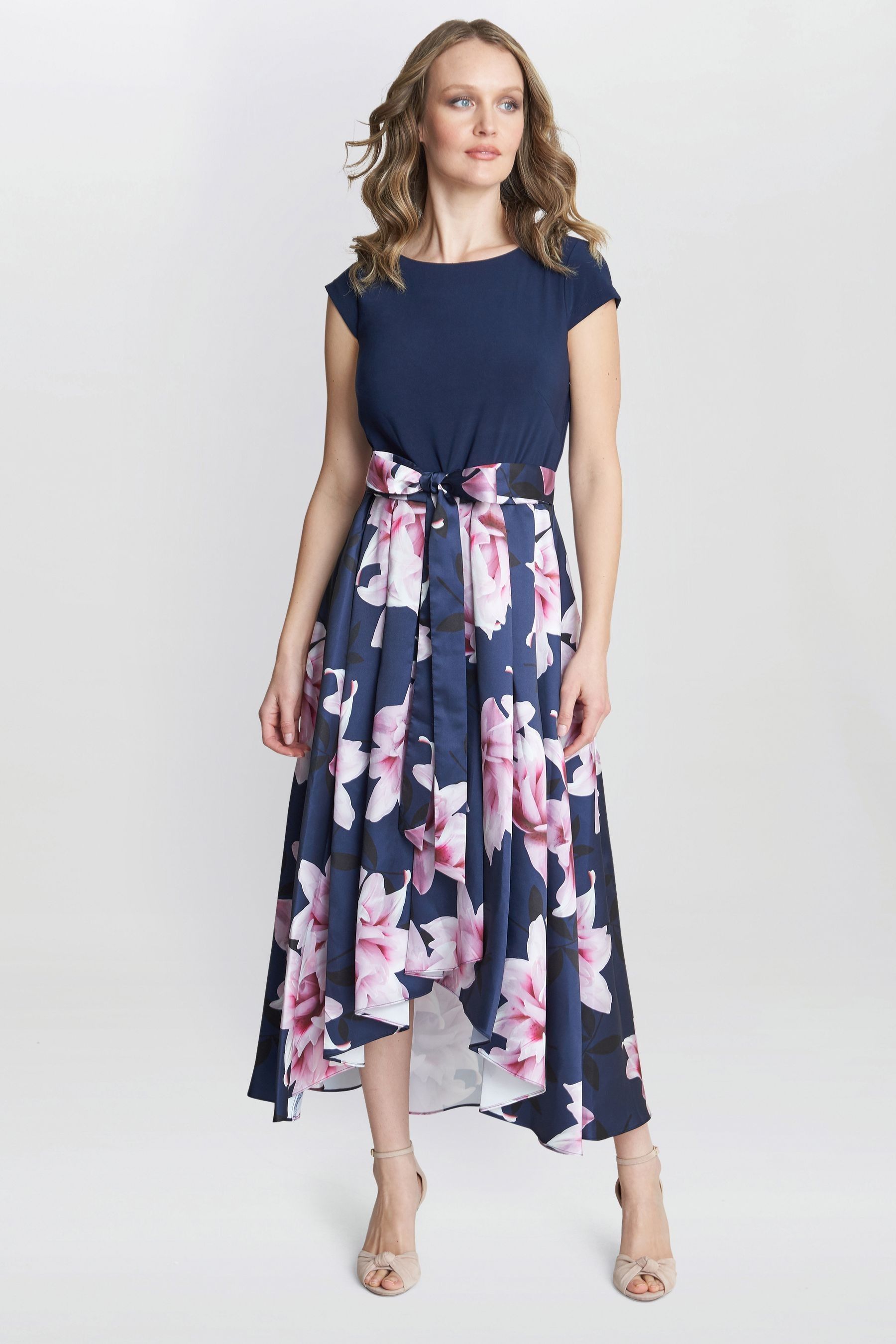 Gina Bacconi Blue Billie Printed High Low T Shirt Dress With Tie Belt