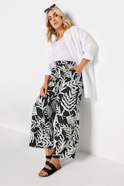 Yours Curve Black Leaf Print Drawstring Wide Leg Trousers - Image 3 of 6