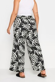 Yours Curve Black Leaf Print Drawstring Wide Leg Trousers - Image 4 of 6