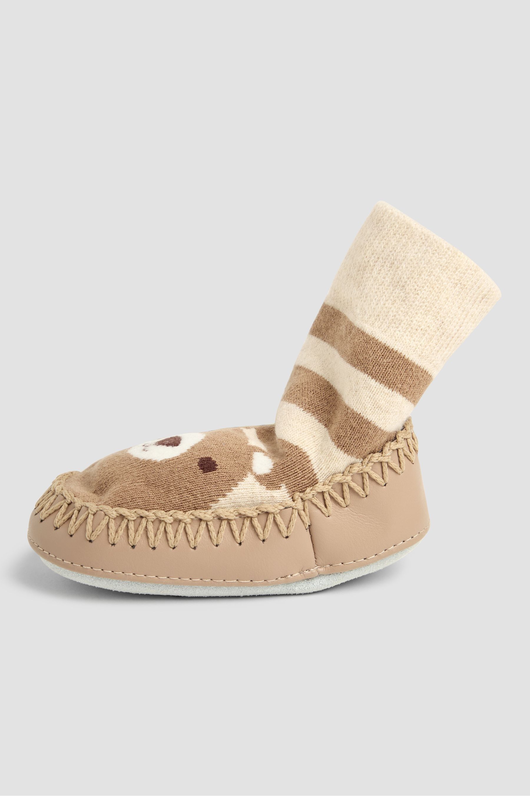 JoJo Maman Bebe Mocha Bear Moccasin Slipper Socks 1 2 Yrs BROWN BEAR Baby